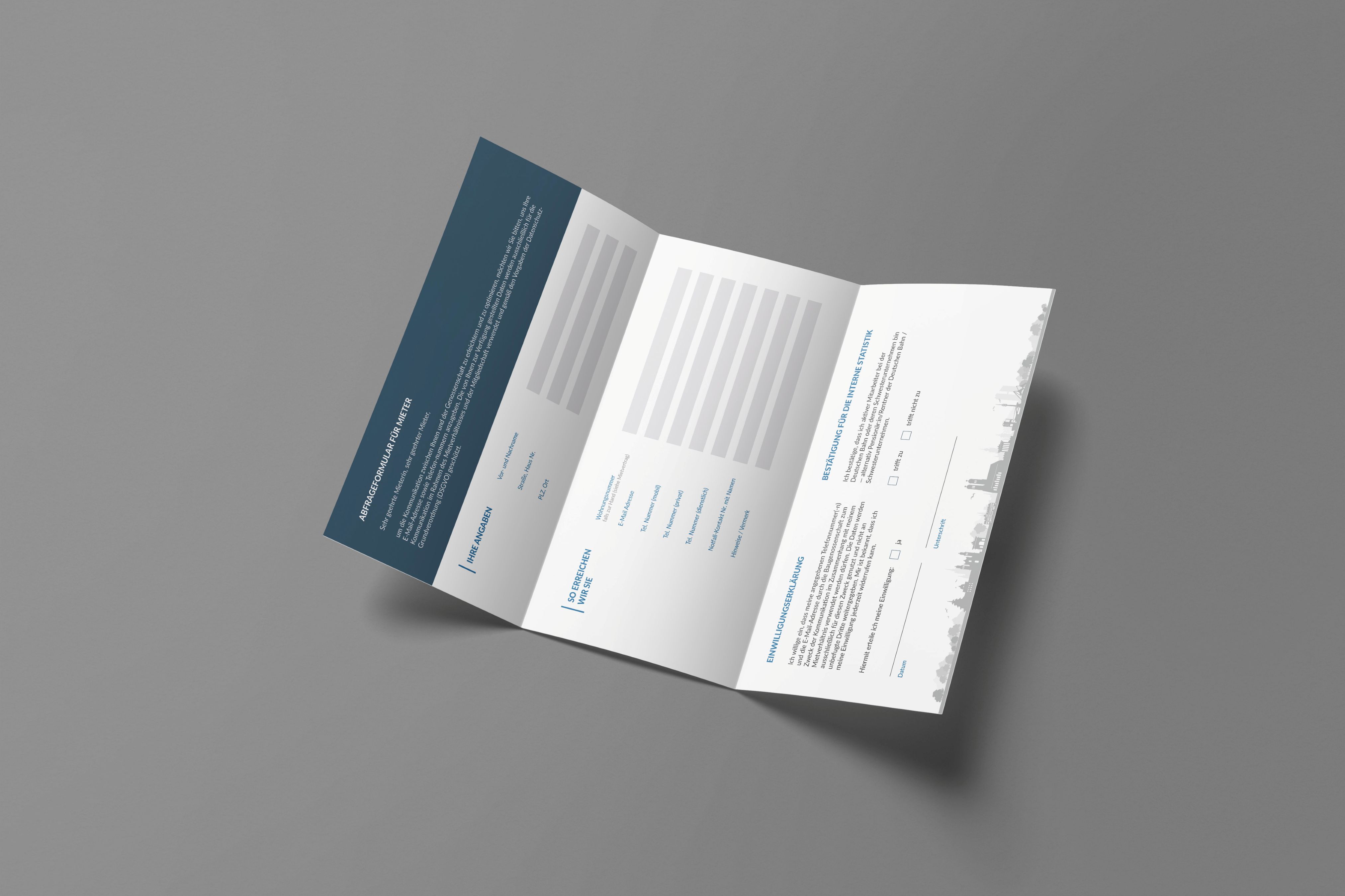 Mockup des aufgefalteten Self-Mailers, Innenseite