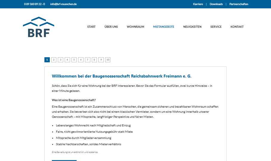Vorschau des Wohnungsbewerbungs-Formulars