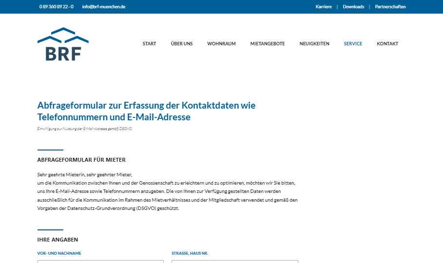 Vorschau des Online-Formulars zur Datenerhebung